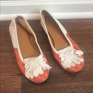 Oh Deer! Barney Orange and White Flats with Bow Detail